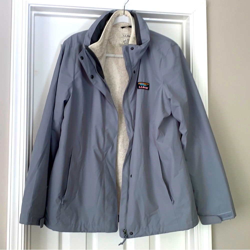 LL Bean 3 in 1 jacket. Gray outer shell. Oatmeal color sweater. NWOT